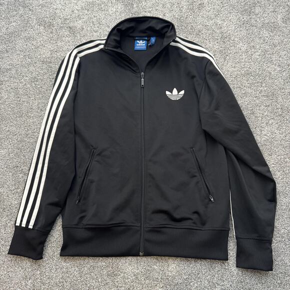 Adidas Jacket Mens Medium Black Trefoil Three Stripes Track Full Zip Sportswear - Picture 1 of 12